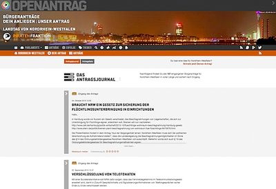 Screenshot der Webseite Open Antrag mit NRW-Fraktion-Anträgen